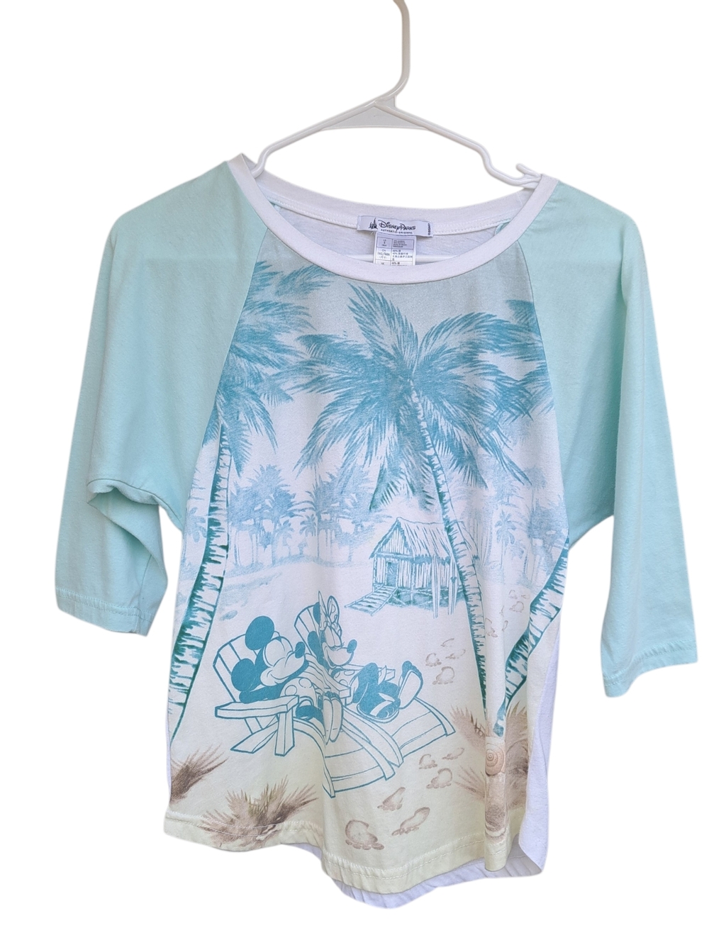 Disney Parks Mickey Minnie Beach Graphic Raglan Tee Size S Blue White